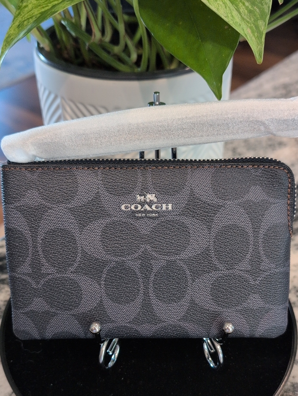 Coach Denim Signature Corner Zip Wristlet